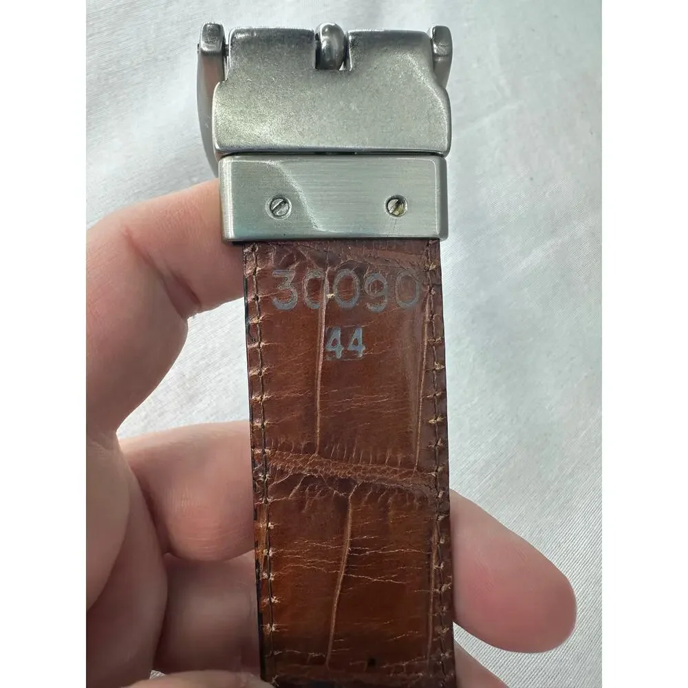 Brighton Men's 44 Reverisble Croco Leather Belt Tan & Black Silver Toned Buckle